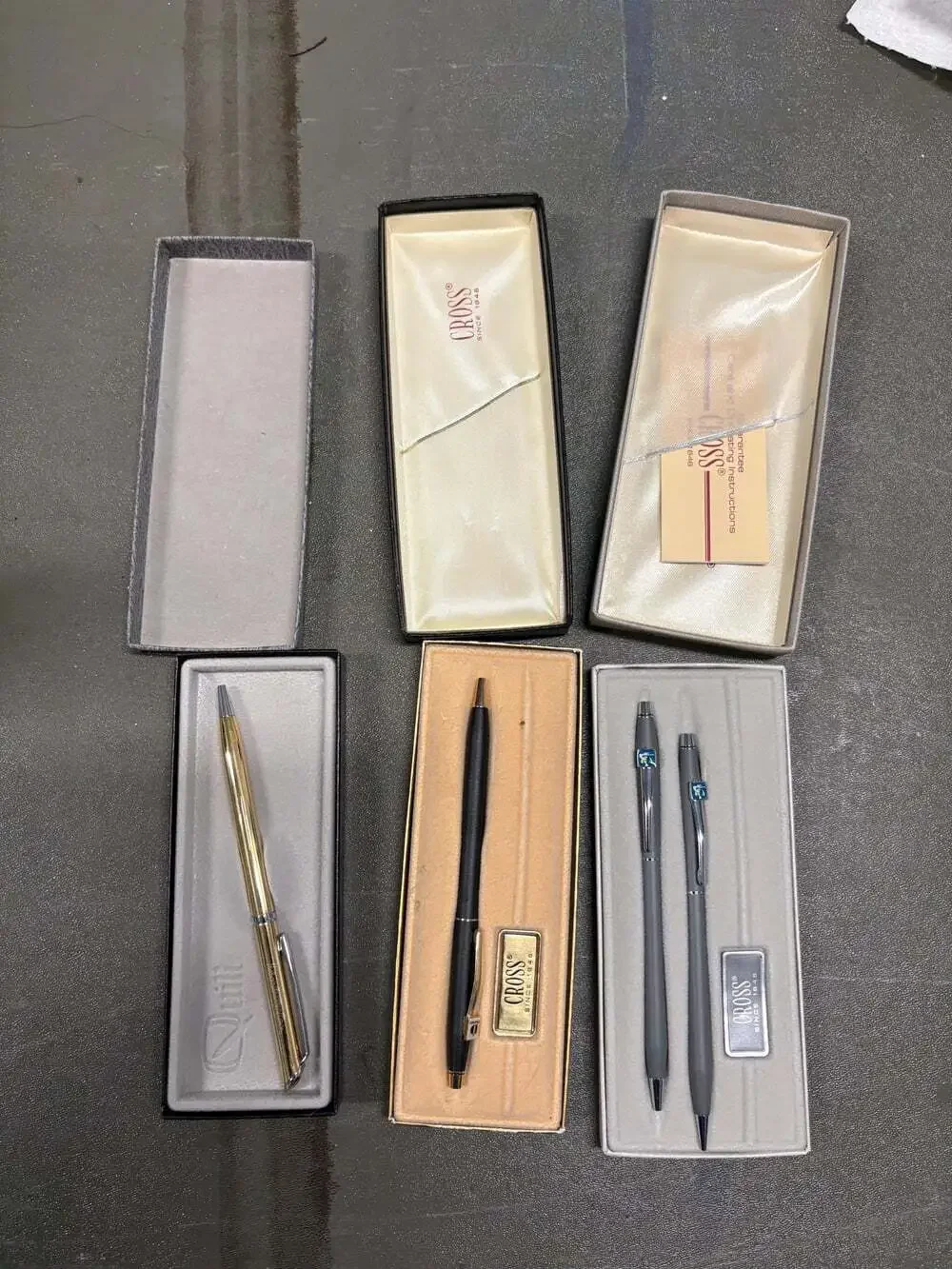 Lot of 3 Vintage Ink Ball Pen Pencil Quill Cross Gold Black Gray 2101 2502 In